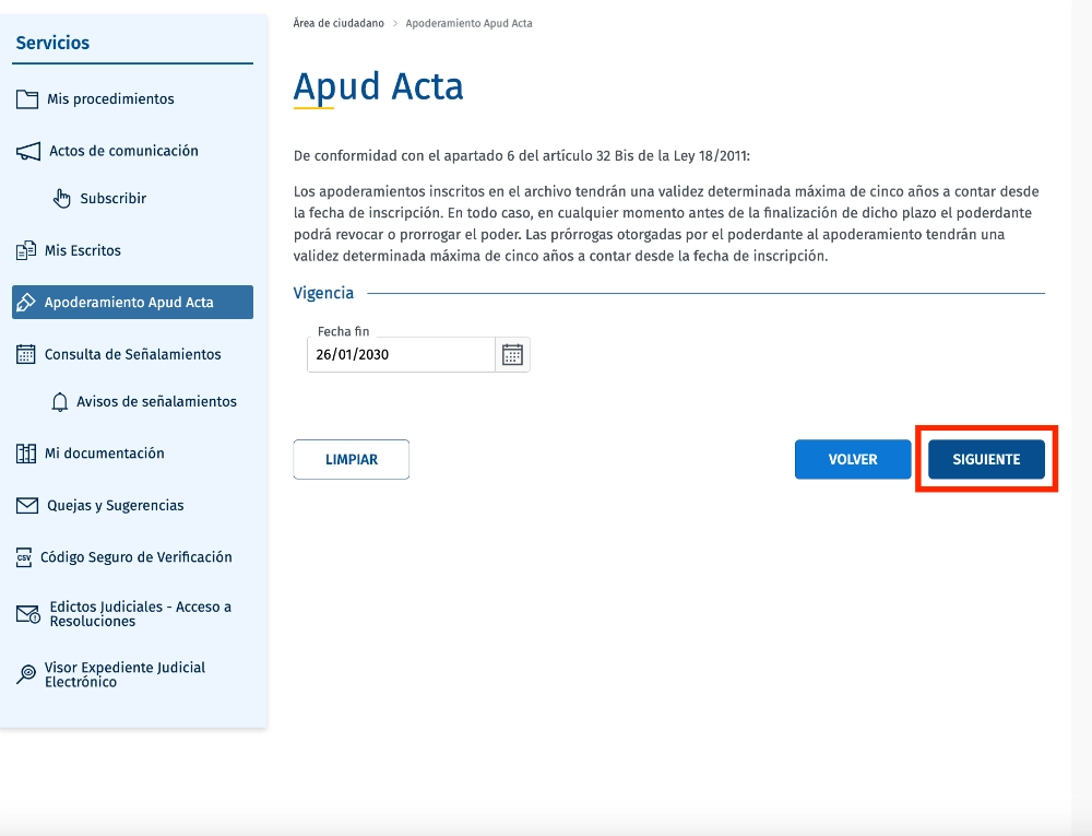 Apoderamiento Apud Acta