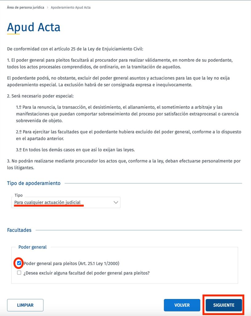 Apoderamiento Apud Acta