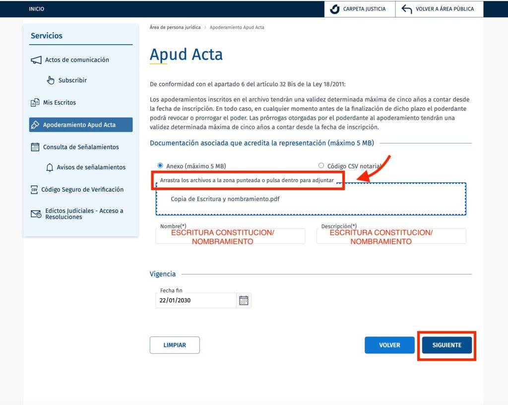 Apoderamiento Apud Acta
